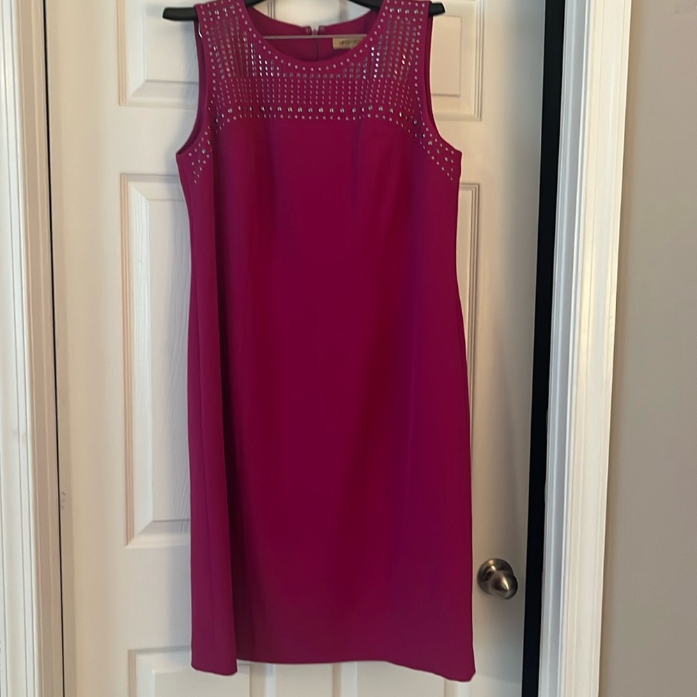 NWT 14W PURPLE SLEEVELESS SHEATH DRESS WITH GUN METAL RIVETS